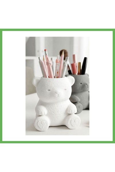 TheGencoo 3D-Printed Cute Teddy Bear Pencil Holder - Desktop Organizer - Whit...