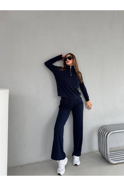 ÇEÇİM Yarım Fermuarlı Uzun Kollu Rahat Kesim Oversize Sweatshirt ve Pantolon Alt Üst Takım