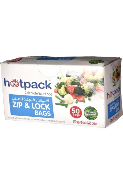 Hotpack حقيبة بسحاب إغلاق 12 × 25 سم 50 قطعة ZLB1225