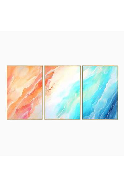 Luxcanva Set 3 Tablouri Canvas Culori Valuri 300x150 cm (3 x 100x150) cu Ramă...