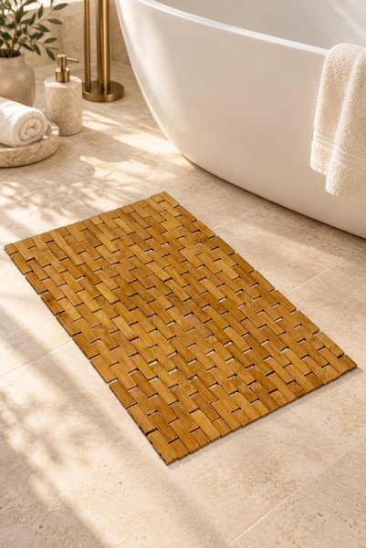 Funny Life Natural Bamboo Bath Mat, Non-Slip Underlay, Shower Mat, Decorative...