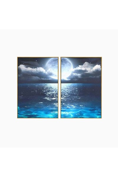 Luxcanva Set 2 Tablouri Canvas Midnight Over The Sea 100x70 cm (2 x 50x70) cu...