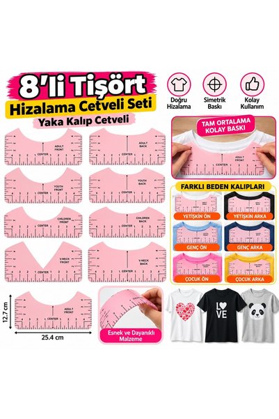 sgeteknoloji SGE TEKNOLOJİ 8 Lİ YAKA KALIBI CETVELİ PROFESYONEL TİŞÖRT HİZALA...