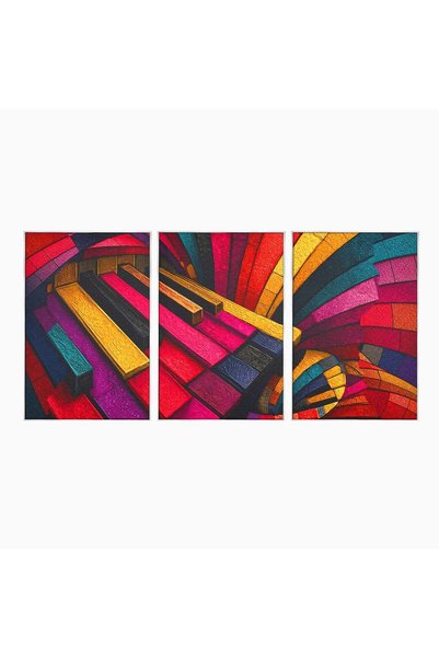 Luxcanva Set 3 Tablouri Canvas Pian Abstract 120x60 cm (3 x 40x60) cu Ramă Ar...