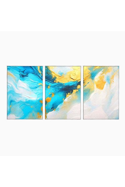 Luxcanva Set 3 Tablouri Canvas Valuri Abstracte 300x150 cm (3 x 100x150) cu R...