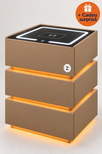 OferteTop Noptieră Smart 72 cm cu Lumină LED, Încărcare Wireless, Boxă Blueto...