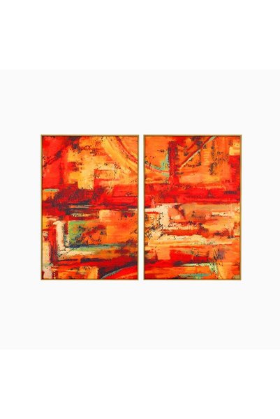 Luxcanva Set 2 Tablouri Canvas Abstract Roșu 160x120 cm (2 x 80x120) cu Ramă ...