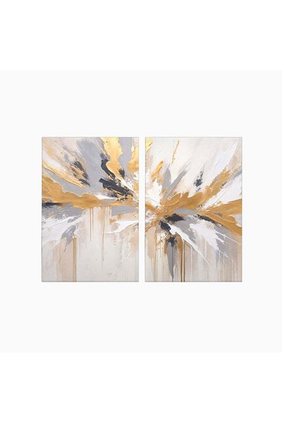 Luxcanva Set 2 Tablouri Canvas Explozie Aurie Abstracta 200x150 cm (2 x 100x1...