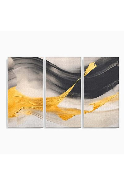 Luxcanva Set 3 Tablouri Canvas Fluiditate Aurie 150x100 cm (3 x 50x100) cu Ra...