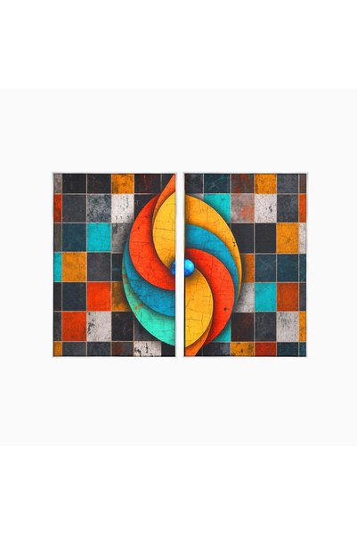 Luxcanva Set 2 Tablouri Canvas Spirala Abstracta Colorata 100x70 cm (2 x 50x7...