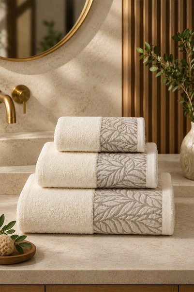 Nazik Home Prosop de baie cu model de frunze de salvie (90 x 150 cm)
