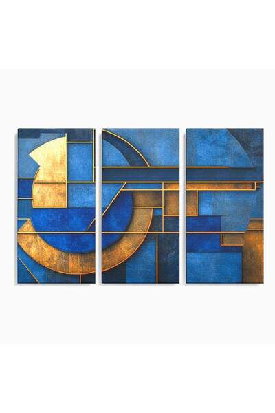Luxcanva Set 3 Tablouri Canvas Albastru arhitectural 210x140 cm (3 x 70x140) ...