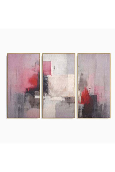 Luxcanva Set 3 Tablouri Canvas Abstract Rosu Si Negru 210x140 cm (3 x 70x140)...