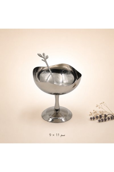 OEMS Silver Dessert Cup with Base and Spoon – Large 9 X 11 cm