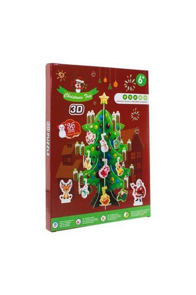 OEM Puzzle 3D de Crăciun, brad cu ornamente și lumânări, 36 de piese, 20 x 32 cm