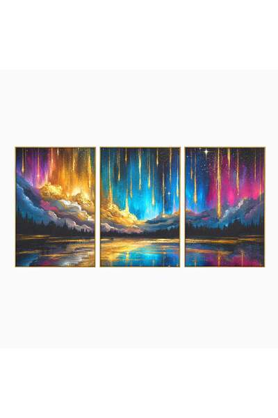 Luxcanva Set 3 Tablouri Canvas Aurora Boreala Feerica 120x60 cm (3 x 40x60) c...