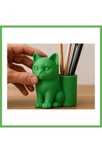 TheGencoo 3D-Printed Cat-Shaped Pencil Holder - Desktop Organizer - Green GEN01