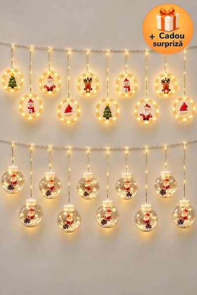 OferteTop Set 2 Instalații de Crăciun cu Figurine, 10 Inele LED și 10 Globuri...
