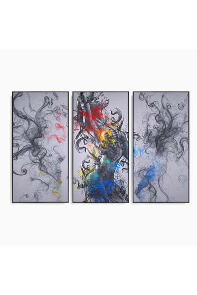 Luxcanva Set 3 Tablouri Canvas Femeie in Foc si Fum 150x100 cm (3 x 50x100) c...