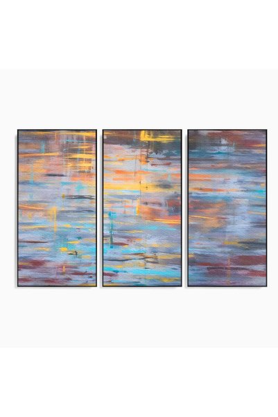 Luxcanva Set 3 Tablouri Canvas Luciul Apei 210x140 cm (3 x 70x140) cu Rama Ne...