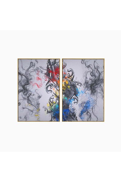 Luxcanva Set 2 Tablouri Canvas Femeie in Foc si Fum 160x120 cm (2 x 80x120) c...