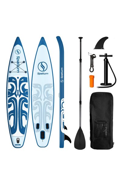 spatium PD17 Şişme Stand Up Paddle Board (SUP) – Mavi Beyaz, 3 Finli, Kaymaz EVA Yüzeyli, Ayarlanabilir Kürek, Pompa, Taşıma Çantası, Güvenlik İpi, Tamir Kiti ve Tam Aksesuar Setli