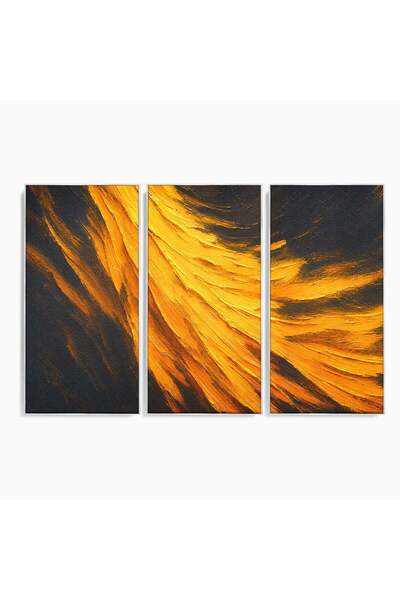 Luxcanva Set 3 Tablouri Canvas Vortex Auriu 210x140 cm (3 x 70x140) cu Rama A...