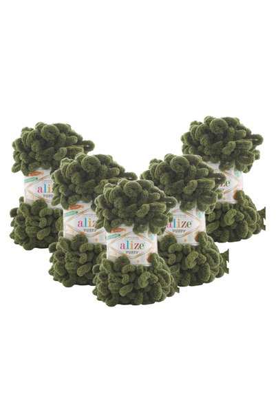 Alize (5 Pieces) Puffy 620 Dark Green Hand-Knitting Yarn, 5-Pack - 100 g, 9 m...