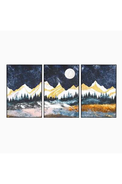 Luxcanva Set 3 Tablouri Canvas Peisaj Montan Nocturn 300x150 cm (3 x 100x150)...