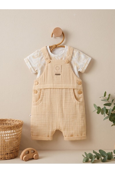 Caramell 100% Cotton Baby Boy Set: Muslin Romper and Jersey T-Shirt, for Ages...