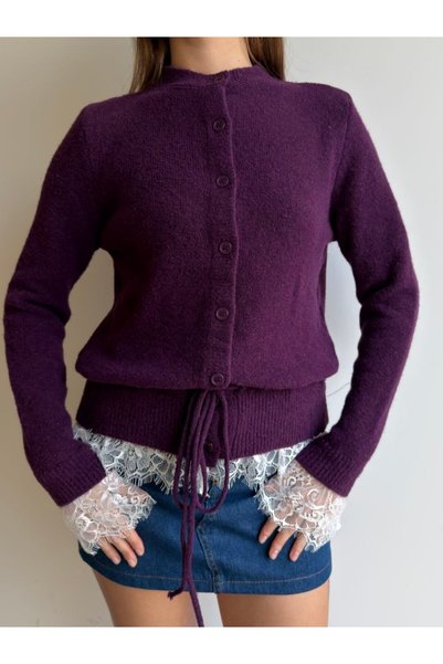 buqre's moda Cardigan pentru femei, cu decolteu rotund la baza gâtului, cordo...