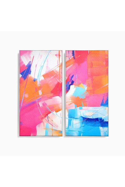 Luxcanva Set 2 Tablouri Canvas Culori Vii Pictate cm cu Rama Argintiu Relaxare