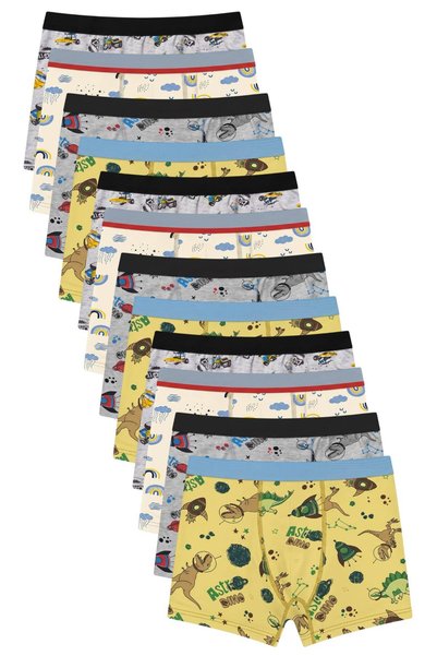 ExLove Set de 12 boxeri colorati din bumbac cu modele de dinozauri și spațiu