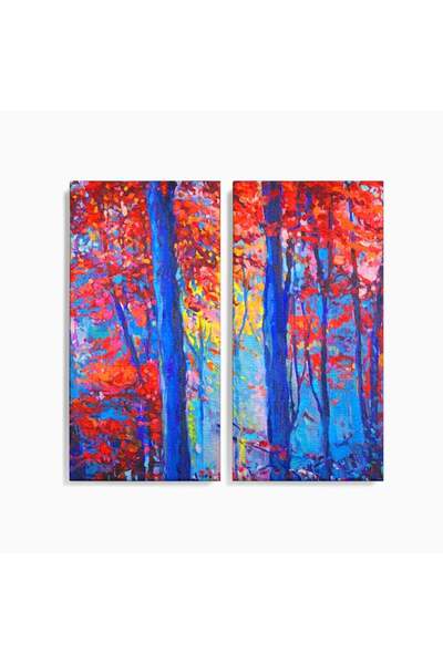 Luxcanva Set 2 Tablouri Canvas Padurea Rosie 100x100 cm (2 x 50x100) pe Sasiu...