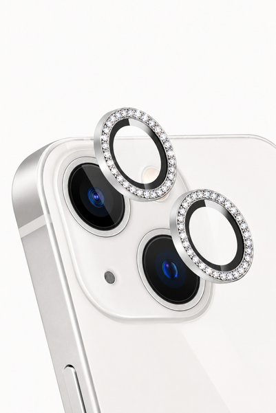 Sunix غطاء حماية لعدسة الكاميرا لهاتف iPhone 13، باللون الفضي ومزين بالكريستال.