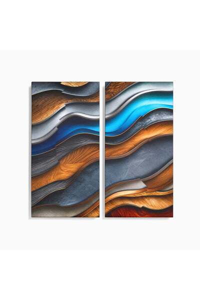 Luxcanva Set 2 Tablouri Canvas Valuri Abstracte 140x140 cm (2 x 70x140) pe Sa...