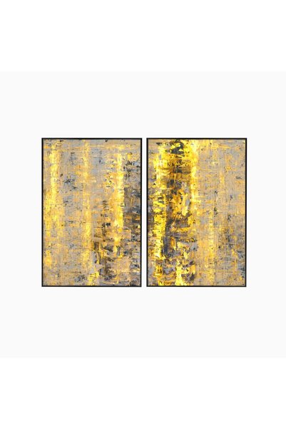 Luxcanva Set 2 Tablouri Pânză Auriu și Maro Pictură Abstractă 80x60 cm (2 x 4...