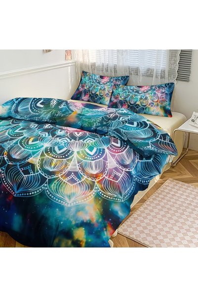 LEADER GLOBAL Stylish Boho 3Pcs Duvet Cover Set, Premium Bedroom Bedding Kit