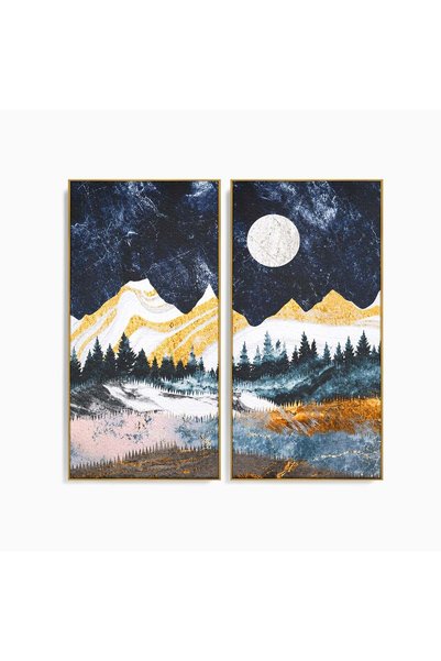 Luxcanva Set 2 Tablouri Canvas Peisaj Montan Nocturn 120x120 cm (2 x 60x120) ...