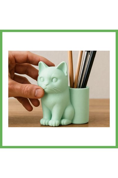 TheGencoo 3D-Printed Cat-Shaped Pencil Holder - Desktop Organizer - mint GEN01