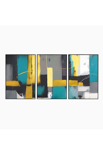 Luxcanva Set 3 Tablouri Pânză Pictură Abstractă Gri 150x70 cm (3 x 50x70) cu ...