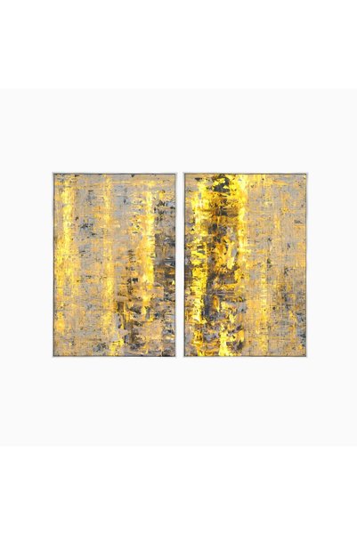 Luxcanva Set 2 Tablouri Pânză Auriu și Maro Pictură Abstractă 80x60 cm (2 x 4...