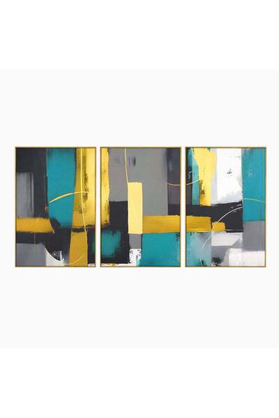 Luxcanva Set 3 Tablouri Pânză Pictură Abstractă Gri 150x70 cm (3 x 50x70) cu ...