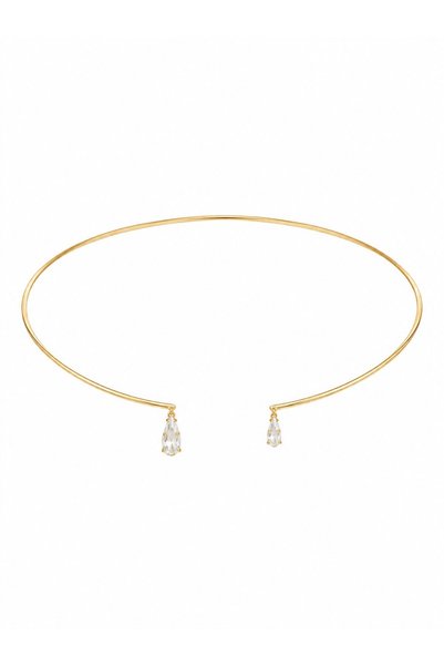 Sacha Accessories Gold Choker Necklace with Teardrop-Shaped Stone Embellishments
