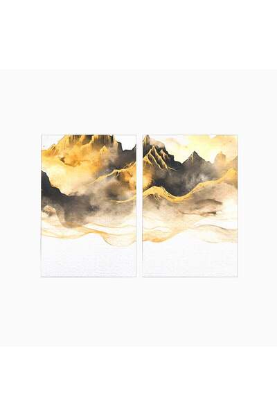 Luxcanva Set 2 Tablouri Canvas Munti Aurii 200x150 cm (2 x 100x150) pe Sasiu ...