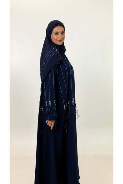 top abaya H1 hadab abaya with crystal embroidery and half-cloche cut - black ...