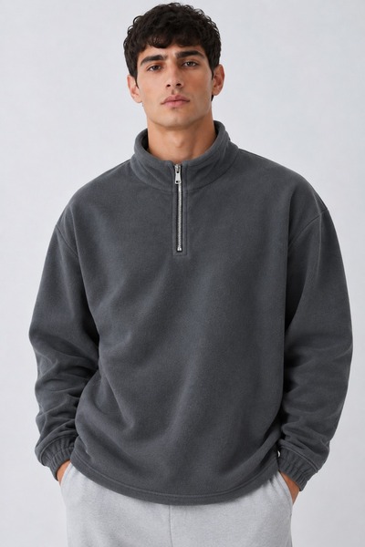 DAMGA JEANS Ανδρικό φούτερ σε στυλ oversized, με μισό φερμουάρ και μακρύ μανί...