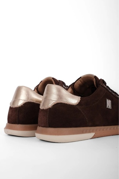 MY DERİ Rose Women's Genuine Leather Suede Gold-Detail Casual Shoes b4814