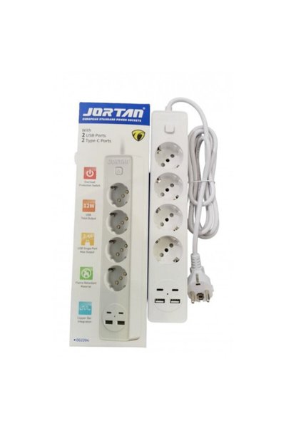 NO BRAND Prelungitor Jortan cu 4 prize, 2 port-uri USB si 2 port-uri Type-C