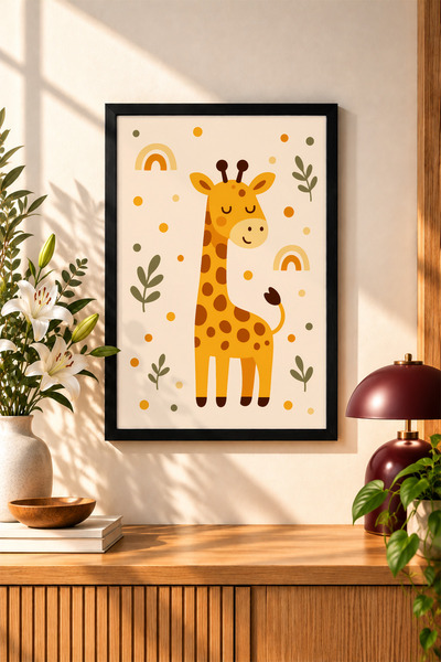 BAMBAŞKA MODA Tablou cu animale drăguțe în ramă de lemn – Decor pentru camera...